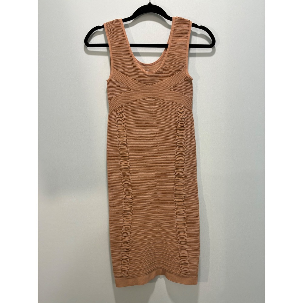 Aura Ribbed Bodycon Tank Dress Tan Ruched Seamless L/XL